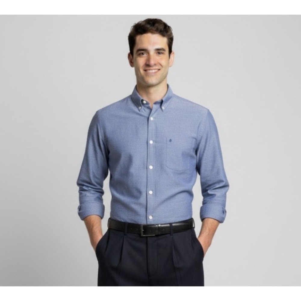 IZOD Mens Blue Chambray Button Down Long Sleeve‎ Shirt Size L G Preppy